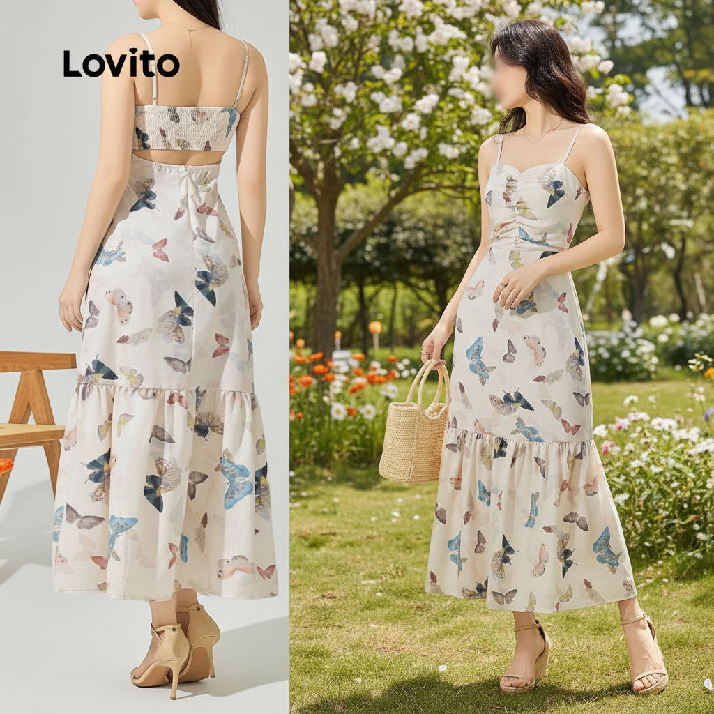 Lovito Vestido Feminino Plissado Borboleta com Toque Elegante - L123ED217 em Oferta na Shopee