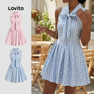 Lovito Vestido Feminino Xadrez com Amarração e Laço, Casual para Verão/Primavera L133AD513 em Oferta na Shopee