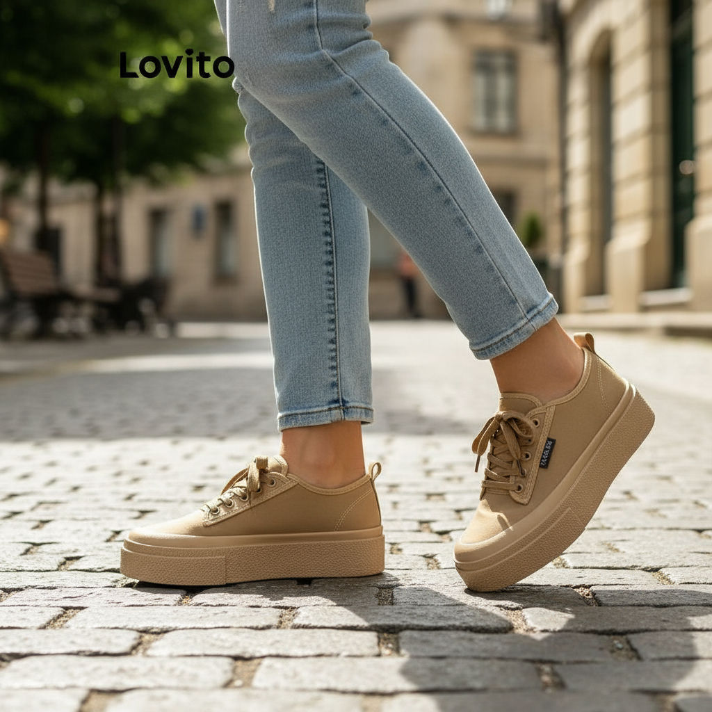 Lovito Tênis feminino esportivo de sola grossa, estilo casual e elegante LFA45405 em Oferta na Shopee