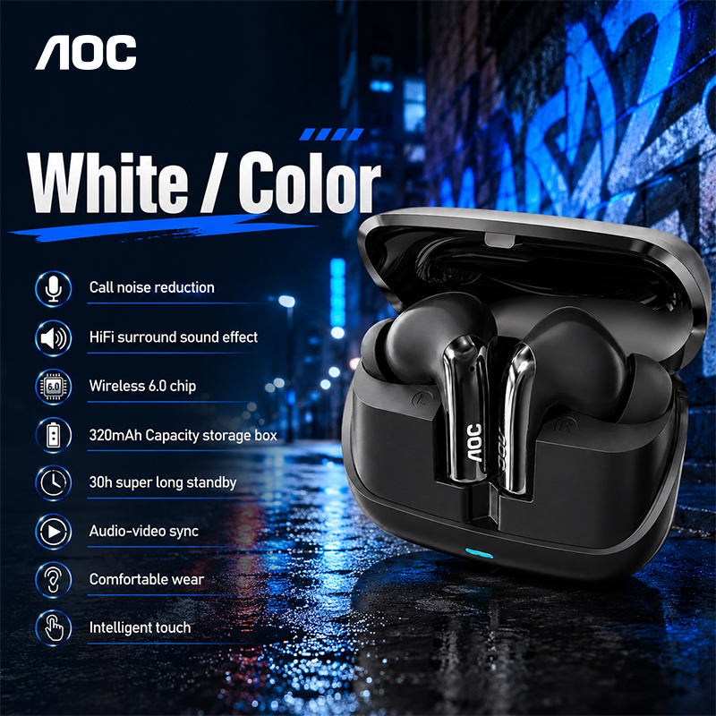 Fones de Ouvido AOC ACT4635 Sem Fio, Fones Bluetooth, Ultra Fones de Ouvido para Jogos com Baixa Latência, Som 3D