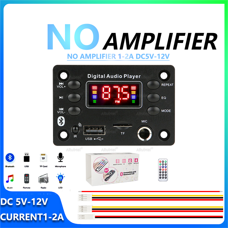 Módulo De Placa Decodificadora Bluetooth MP3 Rádio FM USB TF AUX Entrada De Microfone Reprodutor De Áudio DC 5V-12V Remo
