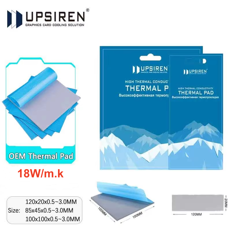 Almofada térmica de silicone de alta condutividade UPSIREN 18W/mK 100x100mm para GPU/CPU, original