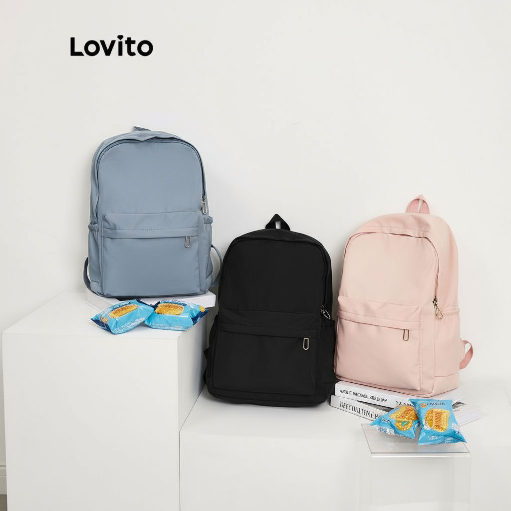 Lovito Mochilas Coloridas de Ombro Duplo Estilo Preppy, Multi-Bolsos L41BA05