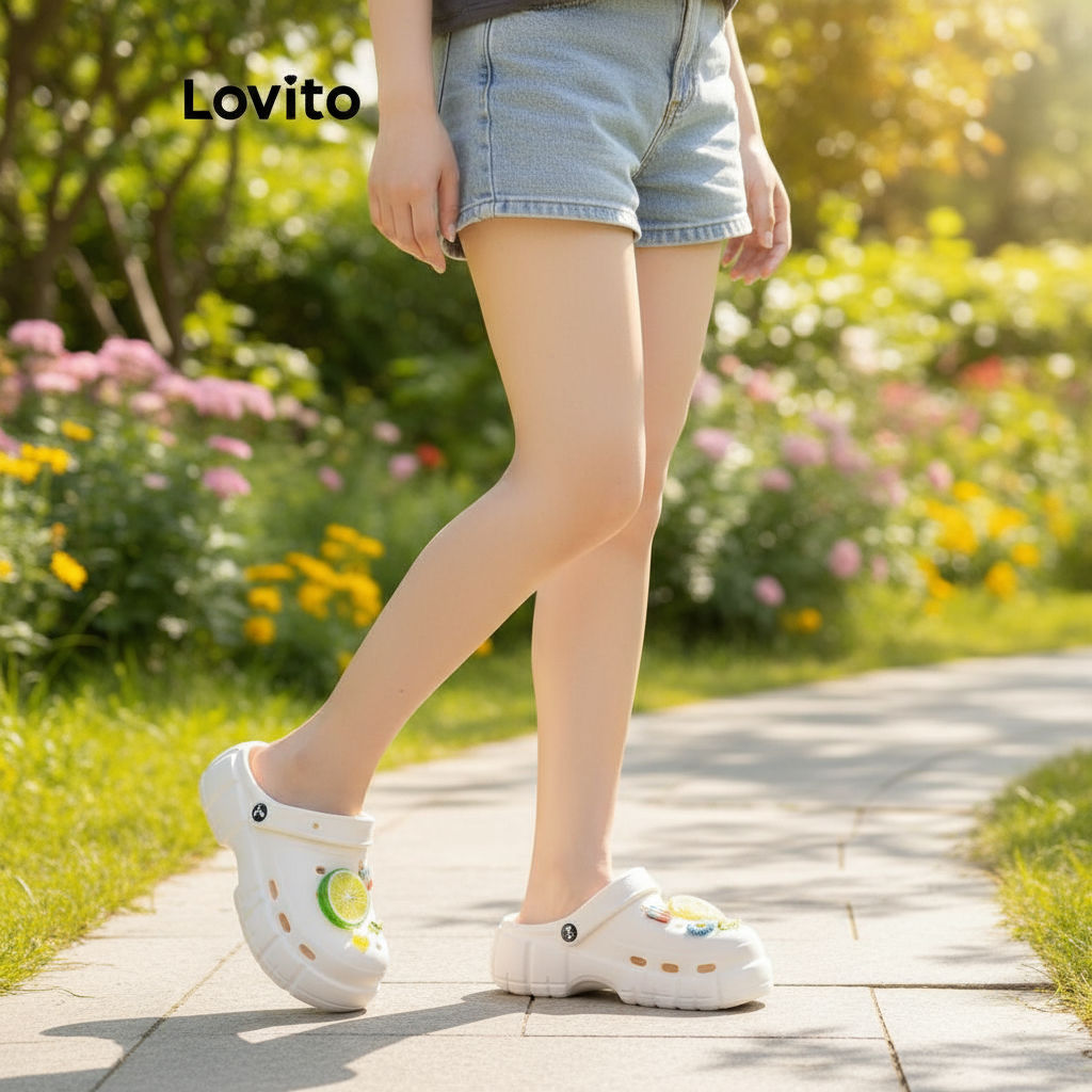 Lovito Sandália Plana Feminina de Verão com Frutas Liso e Antiderrapante para Uso Casual LFA71151 em Oferta na Shopee