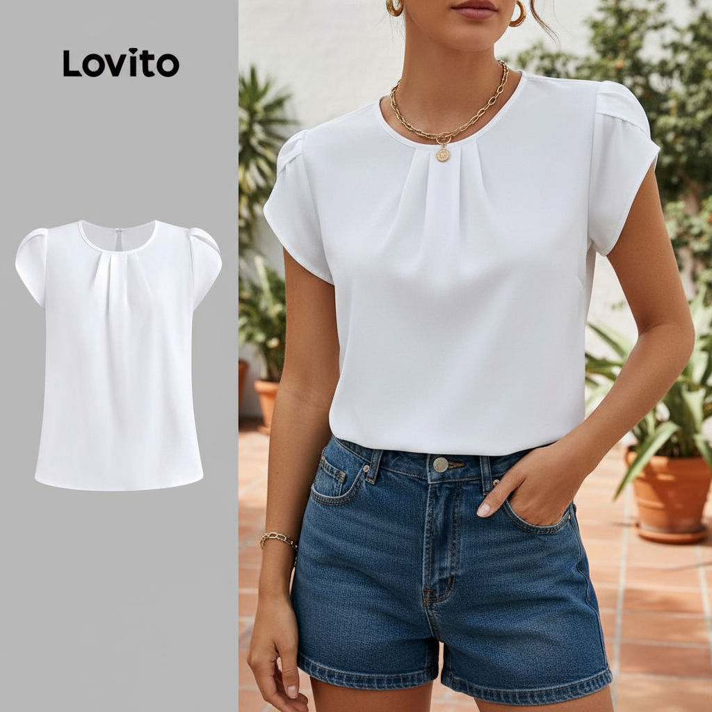 Lovito Blusa Feminina Casual Lisa Plissada Verão L124AD182\2 em Oferta na Shopee