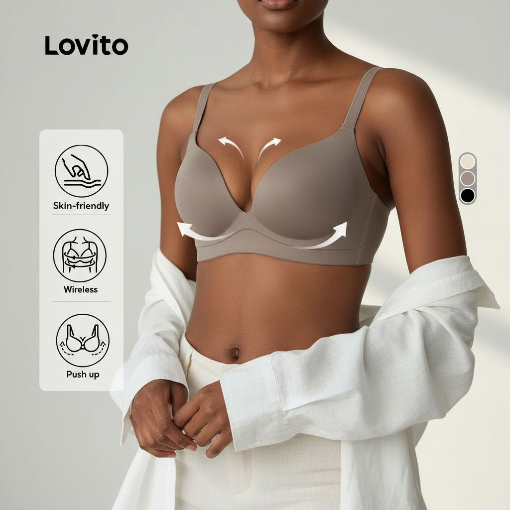 Lovito Refine Sutiã Feminino Básico Sem Costura e Respirável Lne29182 (multicolorido)\4