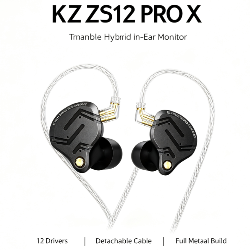KZ ZS12 PRO X Fones De Ouvido Profissionais Com Fio Ajustável Híbrido DD BA Cabo Banhado A Prata 3.5 Mm Plugue Para Audi