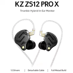 KZ ZS12 PRO X Fones De Ouvido Profissionais Com Fio Ajustável Híbrido DD BA Cabo Banhado A Prata 3.5 Mm Plugue Para Audi
