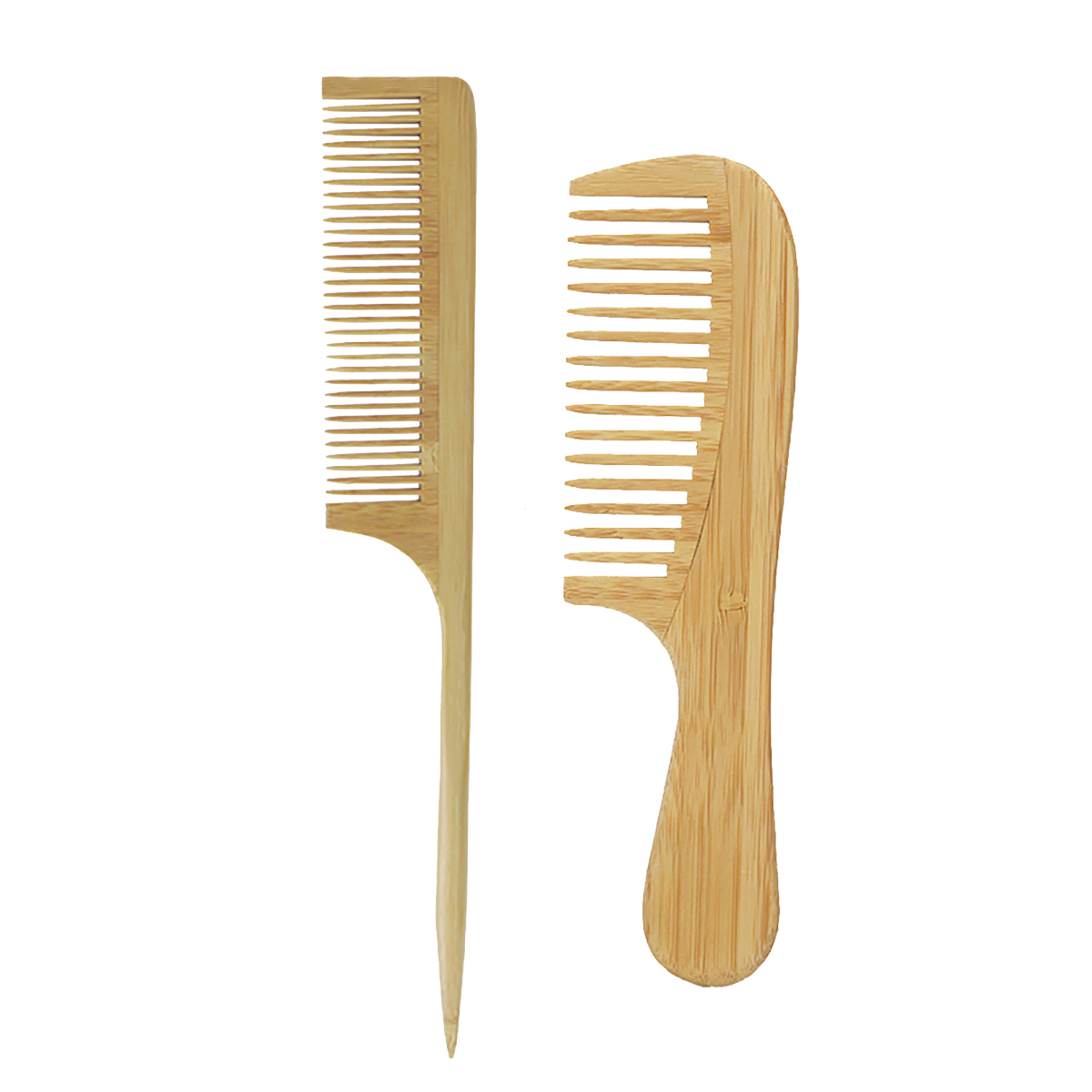 Conjunto De Pente De Cabelo Antiestático De Bambu Natural De 2 Peças Com Pentes Dentados Largos E Finos Para Todos Os Ti