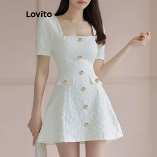 (Trendy2) Lovito Vestido Elegante Com Botão Frontal E Bolso Falso, Vestido De Verão/Primavera Para Mulheres LNE57329 em Oferta na Shopee