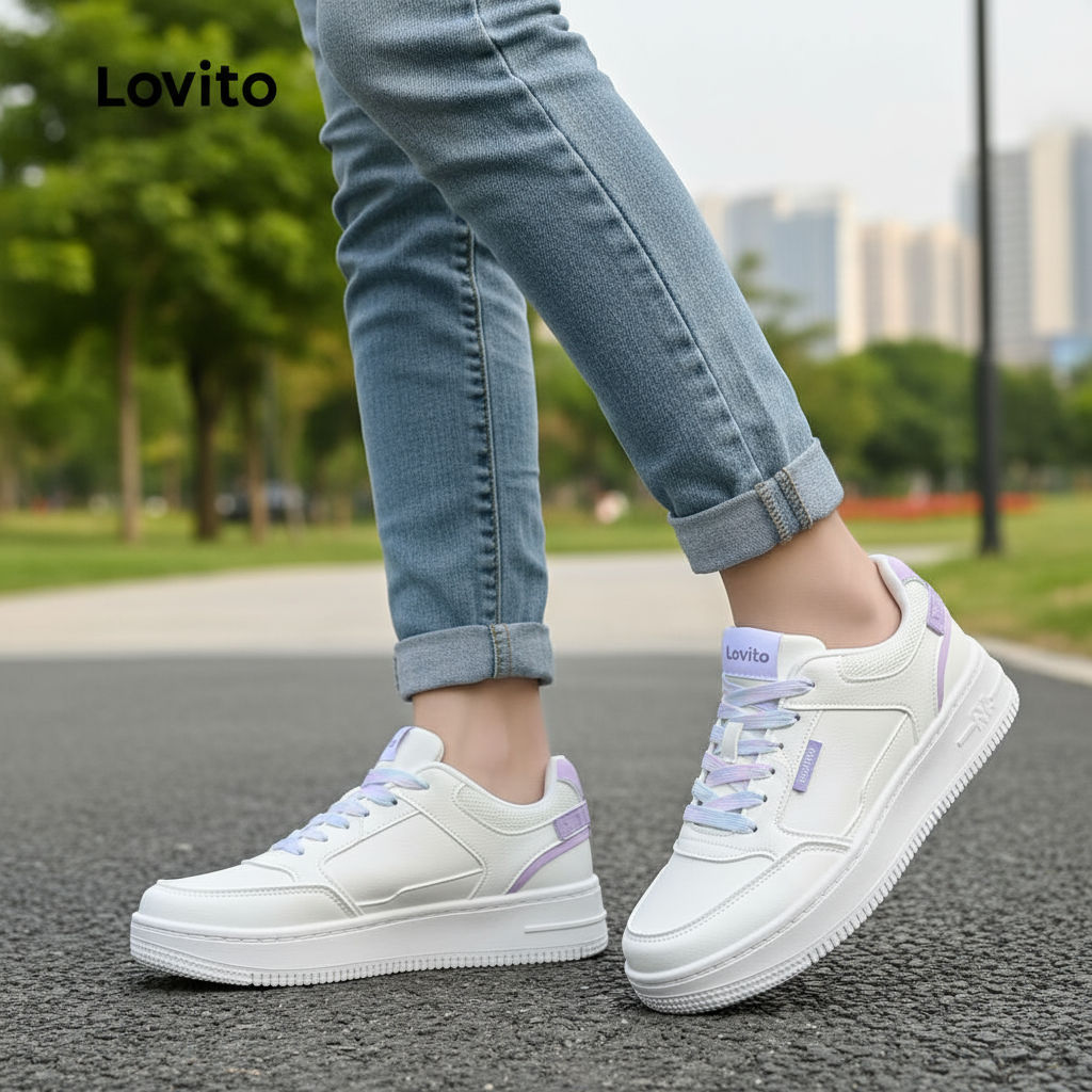Lovito Casual liso estilo formal simples versátil sola grossa tênis respirável para mulheres LFA62218 em Oferta na Shopee