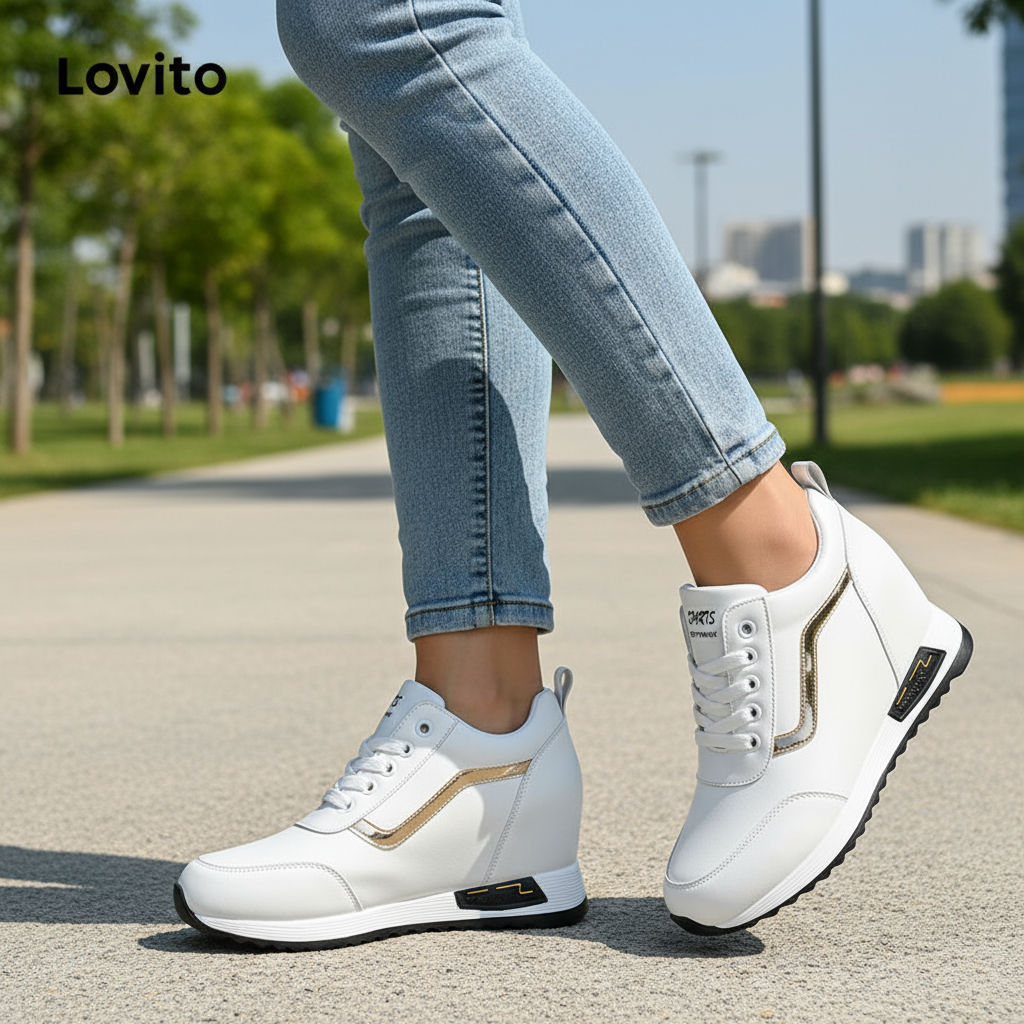 Lovito Tênis Feminino Casual Liso Colorblock Invisível com Aumento LFA45031 em Oferta na Shopee