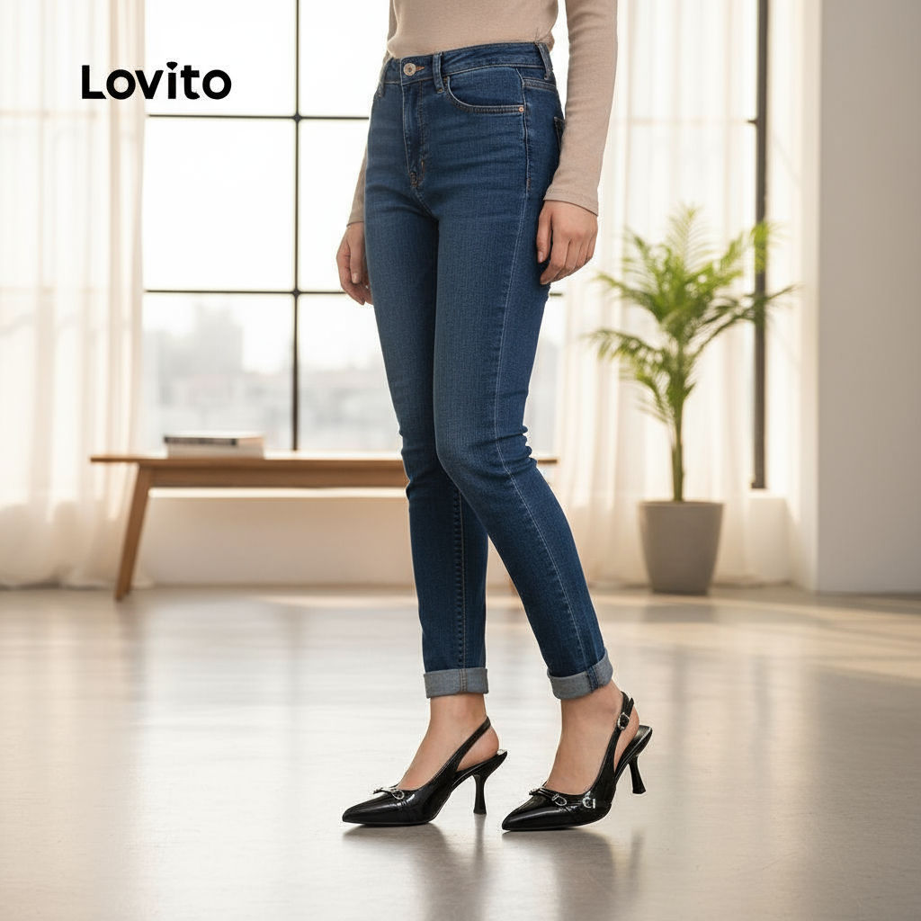 Lovito Saltos elegantes de metal liso com ponta pontiaguda para mulheres LFA45040\4