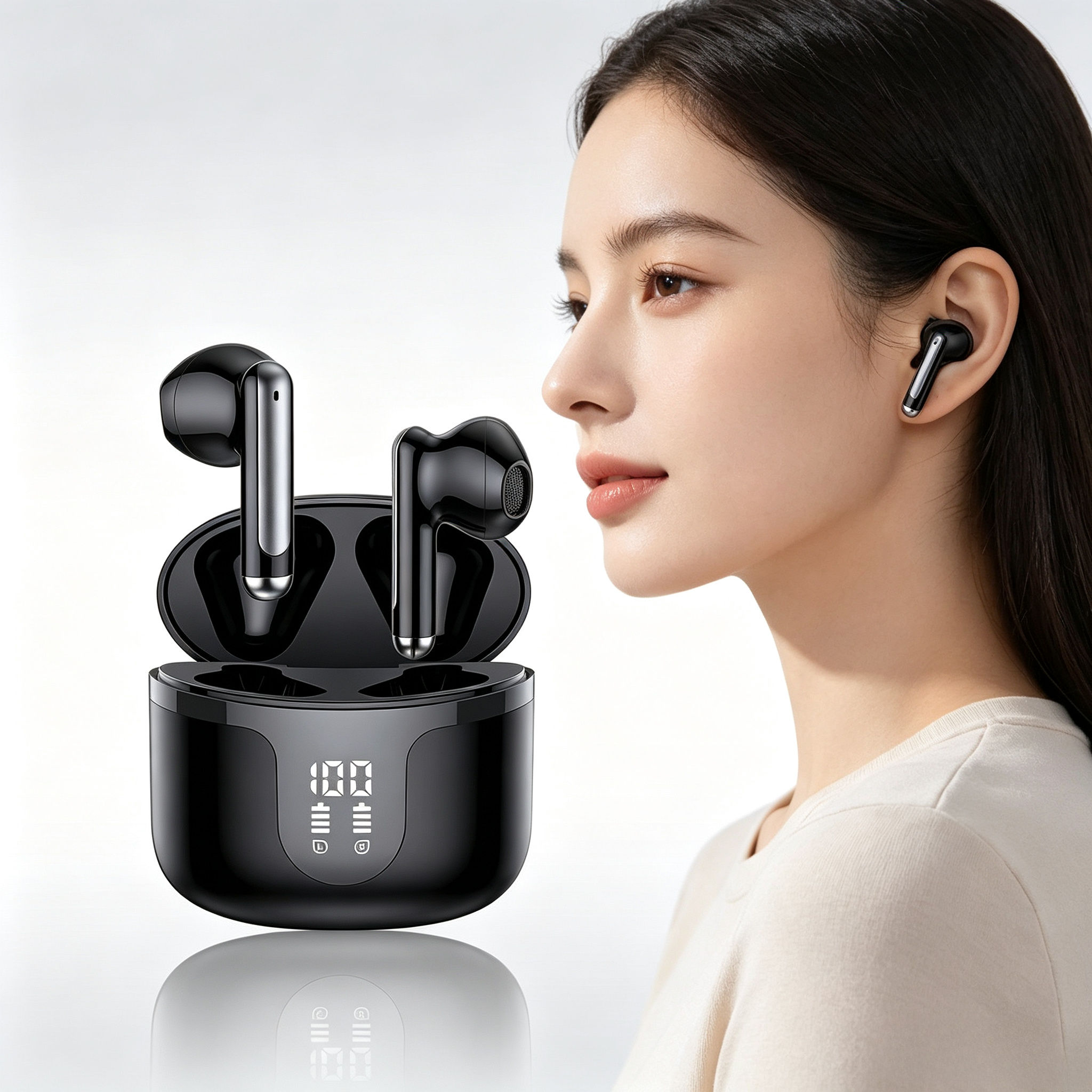 S47 Fones De Ouvido Sem Fio Bluetooth Display Digital Caso ENC Redução De Ruído Com Microfone Esportivos De Baixa Latênc