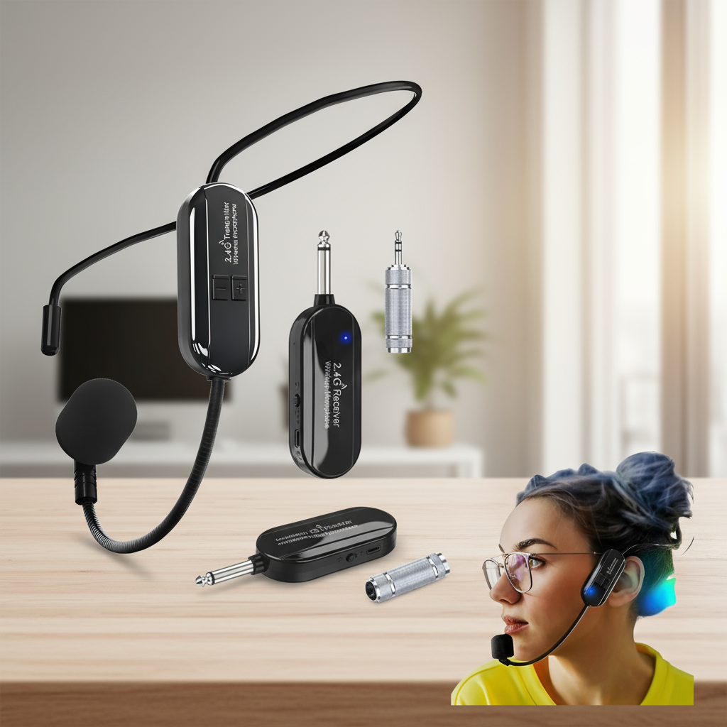 Shopee Choice Microfone Sem Fio 2.4G Headset de Cabeça/Mão 2 em 1 Alcance de 160 pés para Sistema PA Ensino