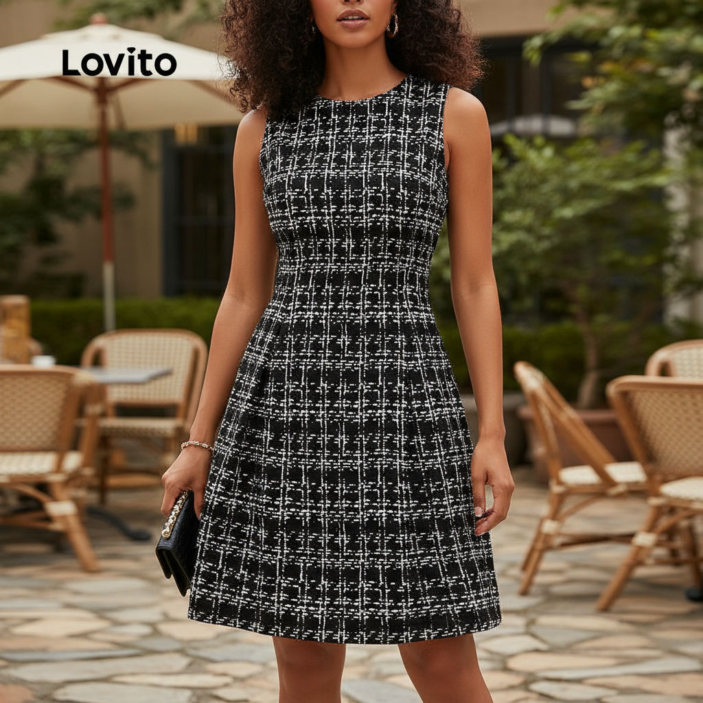 Lovito Vestido Casual de Primavera/verão Preto para mulheres LBL29202\5
