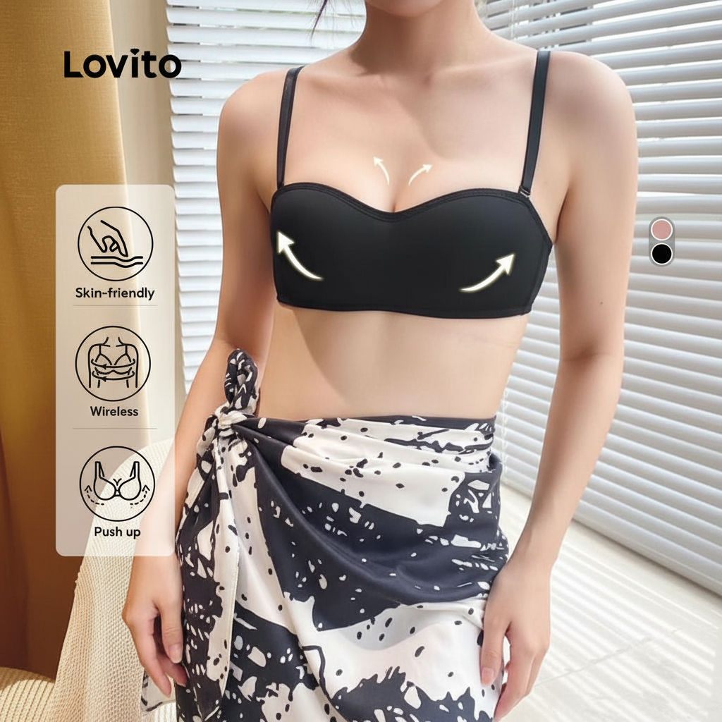 Lovito Sutiã Push Up Casual Sem Fio Com Alças Removíveis E Sem Costura L16X253\3