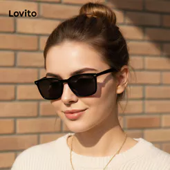 Lovito Casual óculos de Sol Básicos para Mulheres LNA32293 Cor Preto