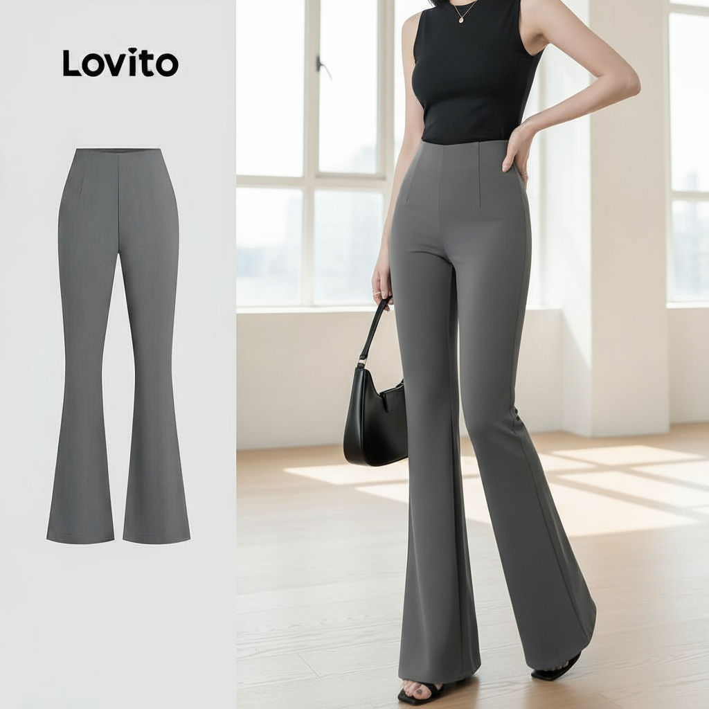 Lovito Calça Feminina Elegante Zíper Cinza Liso Verão/Primavera L134ED110 em Oferta na Shopee