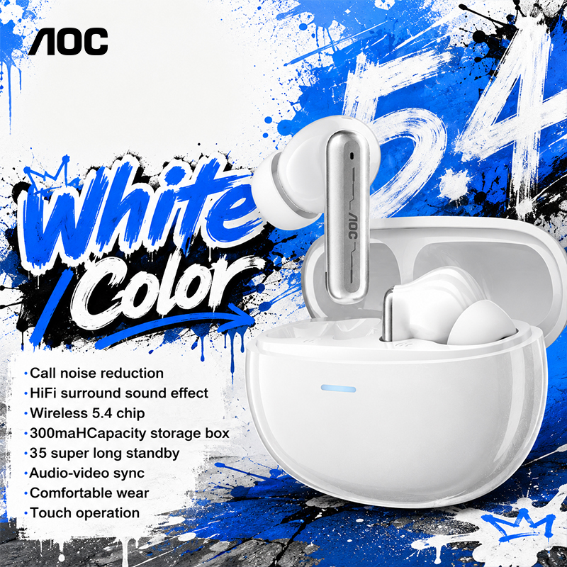 AOC ACT4615 Fones de Ouvido com Cancelamento Ativo de Ruído ANC Bluetooth 6 Fones de Ouvido Bluetooth com Microfone em