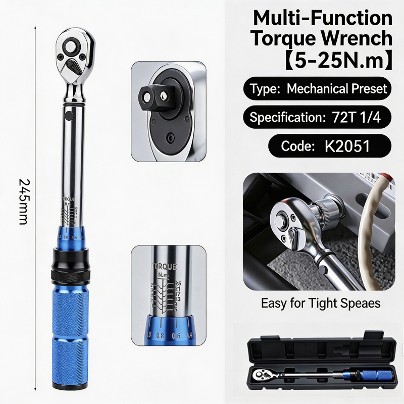 Conjunto de Chaves Torque Ajustáveis 72 Dentes Bi-direcionais 1/4, 3/8, 1/2 com Estojo para Reparo de Bicicleta e — imagem 2 de 2