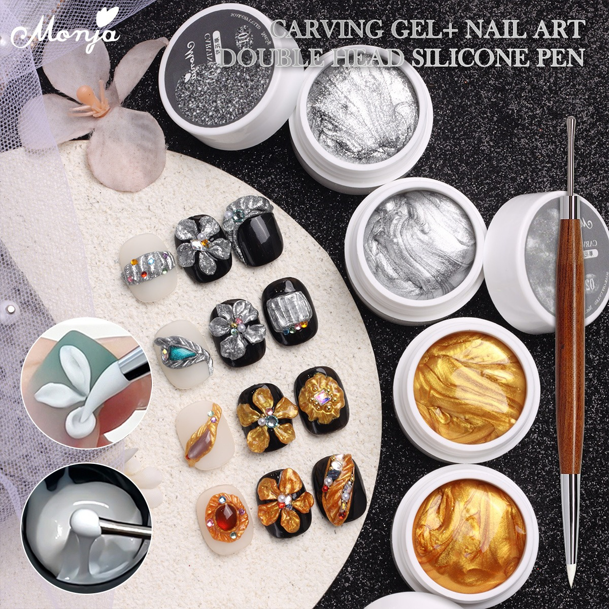 Monja Nail Art Gel de Esmalte UV Metálico 3D Escultura em Relevo Pintura Desenho Plasticina Escultura Ferramentas de