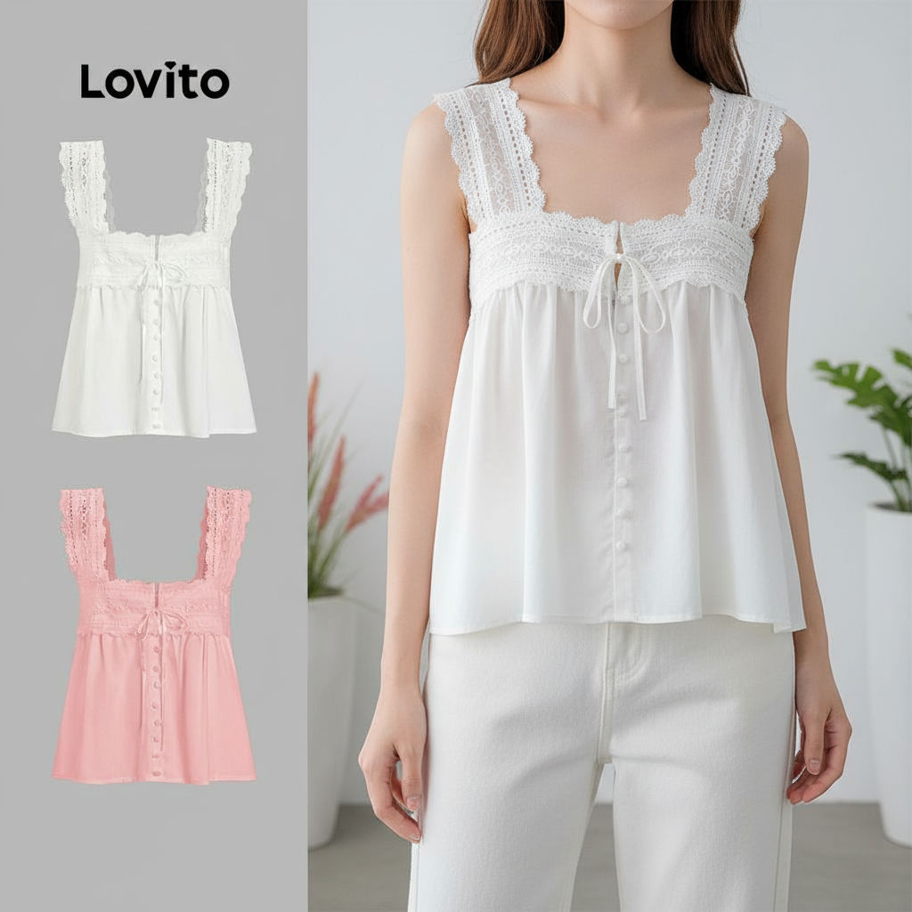 Lovito Top Boho Renda Lisa Regata Verão Primavera Feminina L100MD371 em Oferta na Shopee