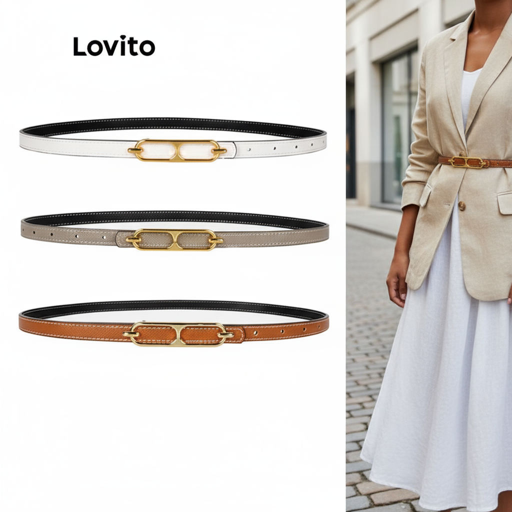 Lovito Cinto Casual Dupla Face Ajustável Poroso Básico Feminino L46ED016 (Marrom/Caqui Claro/Branco) em Oferta na Shopee