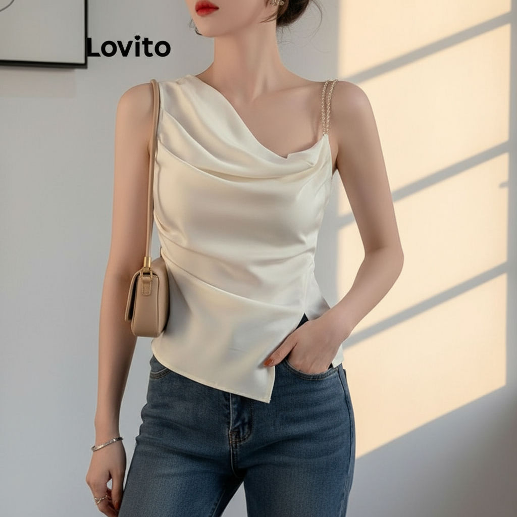 Lovito Regata Feminina Casual Lisa Assimétrica Dividida LNE49341 em Oferta na Shopee