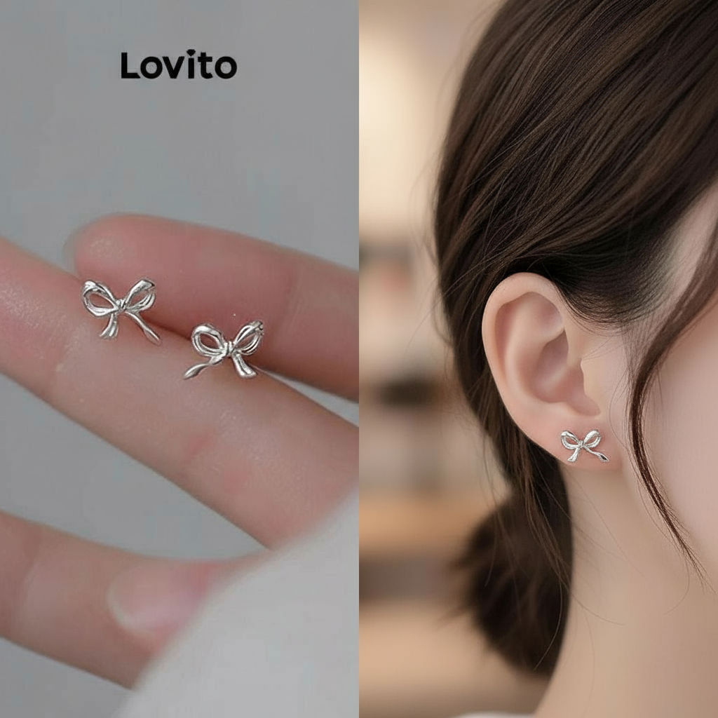 Lovito Argolas de laço minimalistas para mulheres LFA36070 em Oferta na Shopee