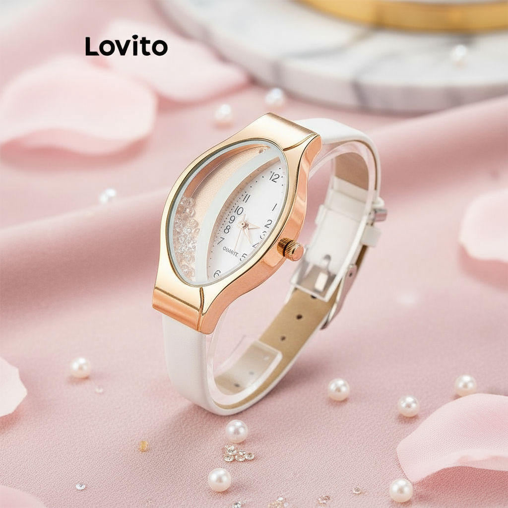 Relógio Feminino Lovito Casual, Quartzo, Estampa de Pele de Cobra, Strass Assimétricos, Versátil, LFA78161