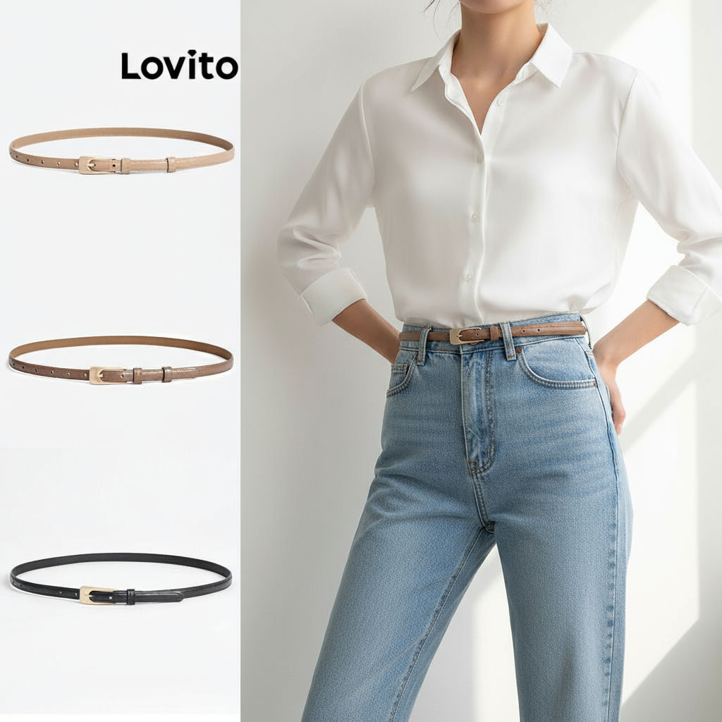 Lovito Cinto de Metal Feminino Básico para Mulheres Acessórios L60AD099 em Oferta na Shopee