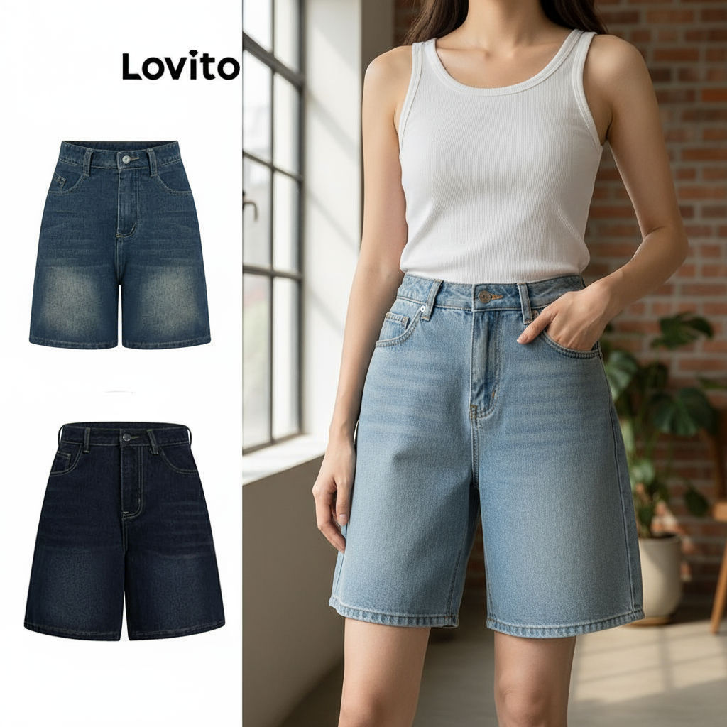 Lovito Shorts Jeans Bolso Feminino Primavera Verão LNA19020 (Multicolor) em Oferta na Shopee