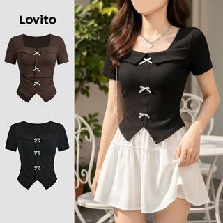 Lovito T-shirt Casual com Nó Frontal Lisa para Mulheres L121AD1184 em Oferta na Shopee