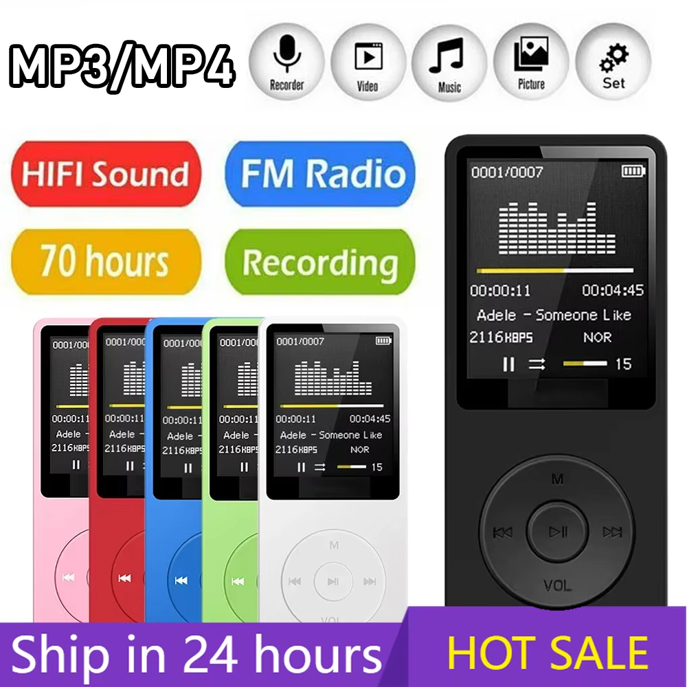 Reprodutor de MP3 com Bluetooth 5.0, tocador portátil de música com alto-falante embutido, tela de 1,8 pol., estéreo,
