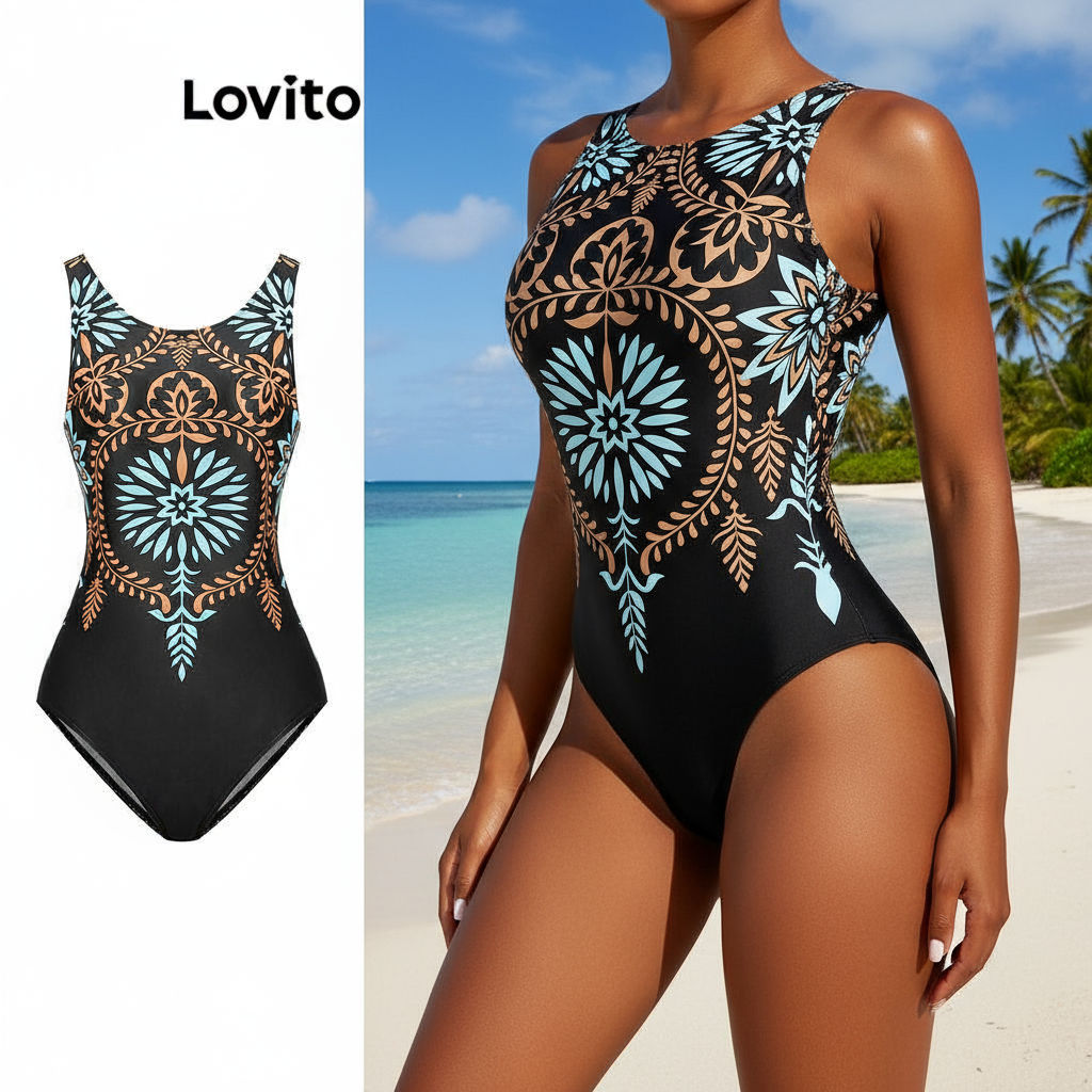 Lovito Maiô Boho Tribal Estampado, Peça Única Básica Feminina LBL16812 em Oferta na Shopee