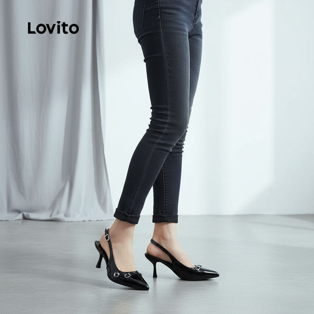 Lovito Saltos elegantes de metal liso com ponta pontiaguda para mulheres LFA45040\6 em Oferta na Shopee