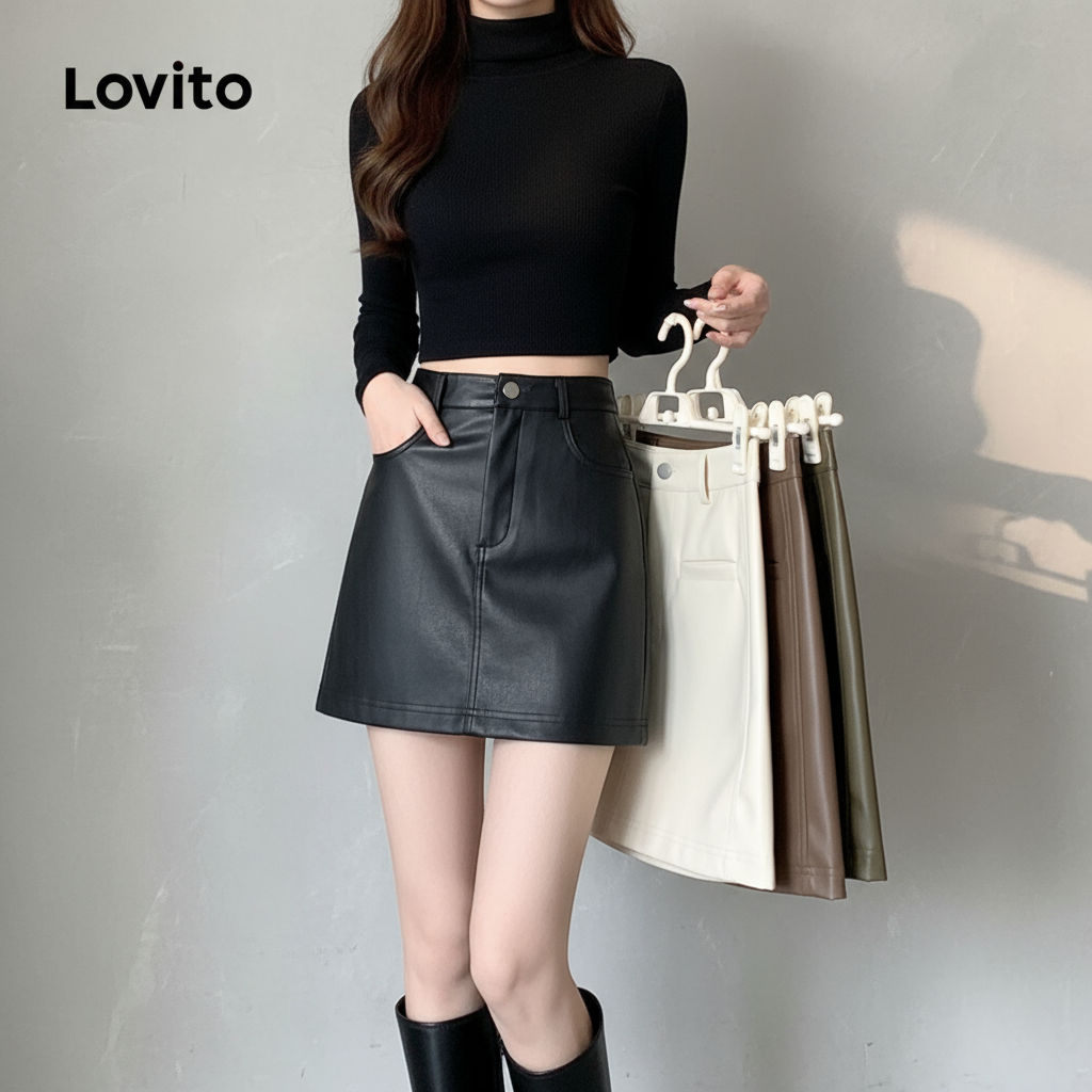 Lovito Saias Femininas Casuais Com Bolso Liso LNA42189\4 em Oferta na Shopee