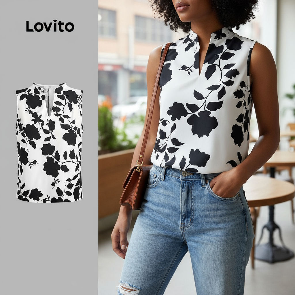 Lovito Top Feminino Florido Elegante e Versátil para Primavera/Verão L138ED513 em Oferta na Shopee