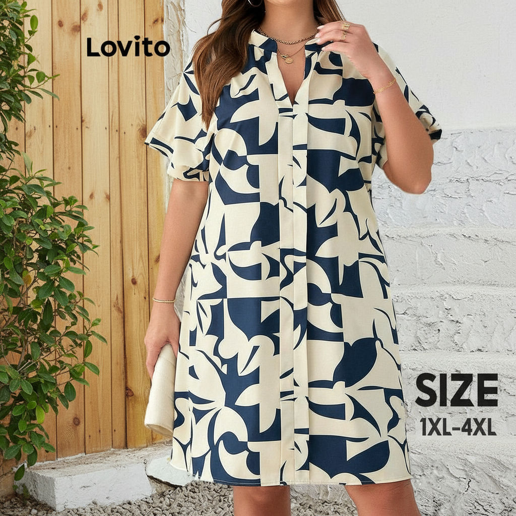 Lovito Vestido Feminino Plus Size Plissado Floral para Verão e Primavera LBL17324 em Oferta na Shopee