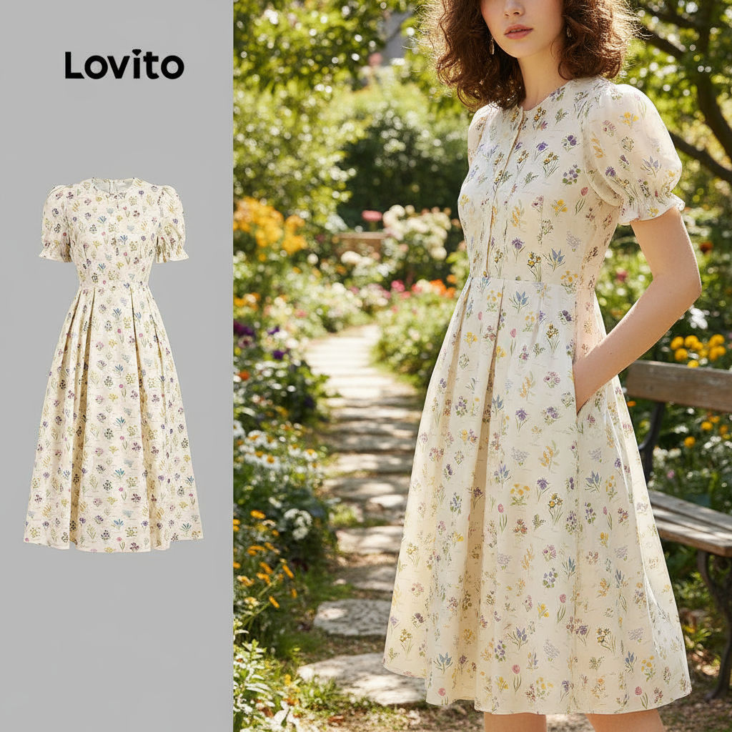 Lovito Vestido Feminino Casual de Primavera/Verão com Botões e Boa Textura LBL26039 em Oferta na Shopee