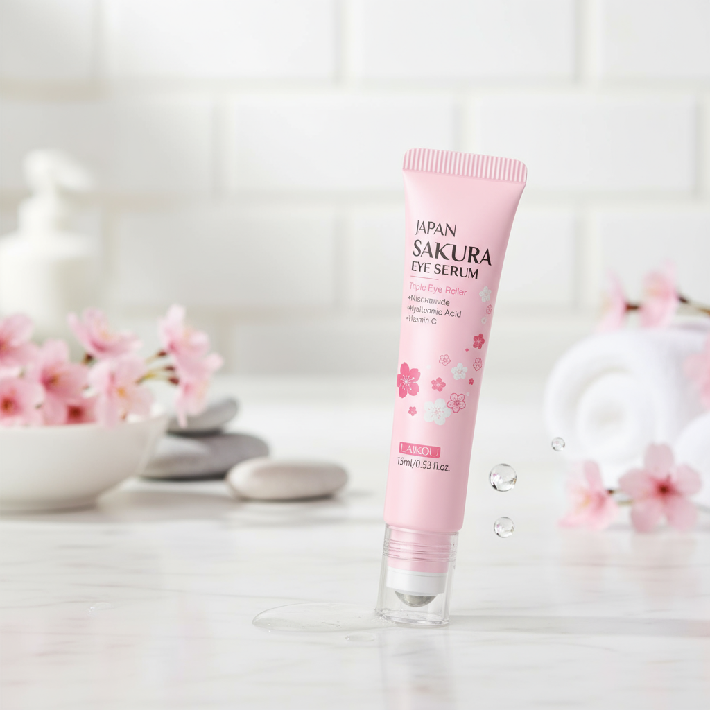 LAIKOU Japão Sérum para Olhos de Flor de Cerejeira 15ml - Anti Inchaço, Reduz Rugas, Cuidado para Bolsas nos Olhos