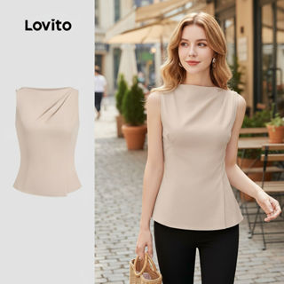 Lovito Blusa Elegante com Botão Superior Franzida Leve e Respirável Primavera/verão Toranja L137ED230\6 em Oferta na Shopee