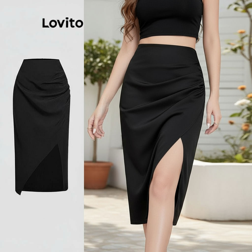 Lovito Saias Plissadas Elegantes Divididas Para Mulheres Verão L118ED334 em Oferta na Shopee