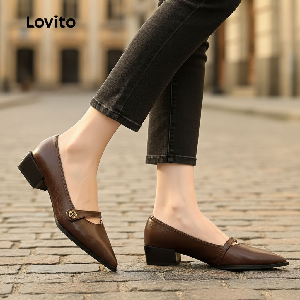 Lovito Sapatilhas casuais femininas com flores, estilo francês, salto baixo, bico fino, para trabalho e lazer, LFA75020 em Oferta na Shopee