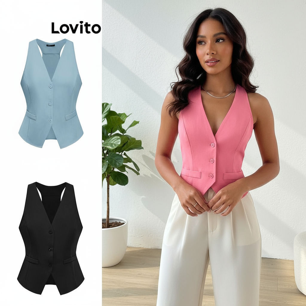 Lovito Elegante Top Tank com Botões Frontais para Mulheres L80ED157\2 em Oferta na Shopee