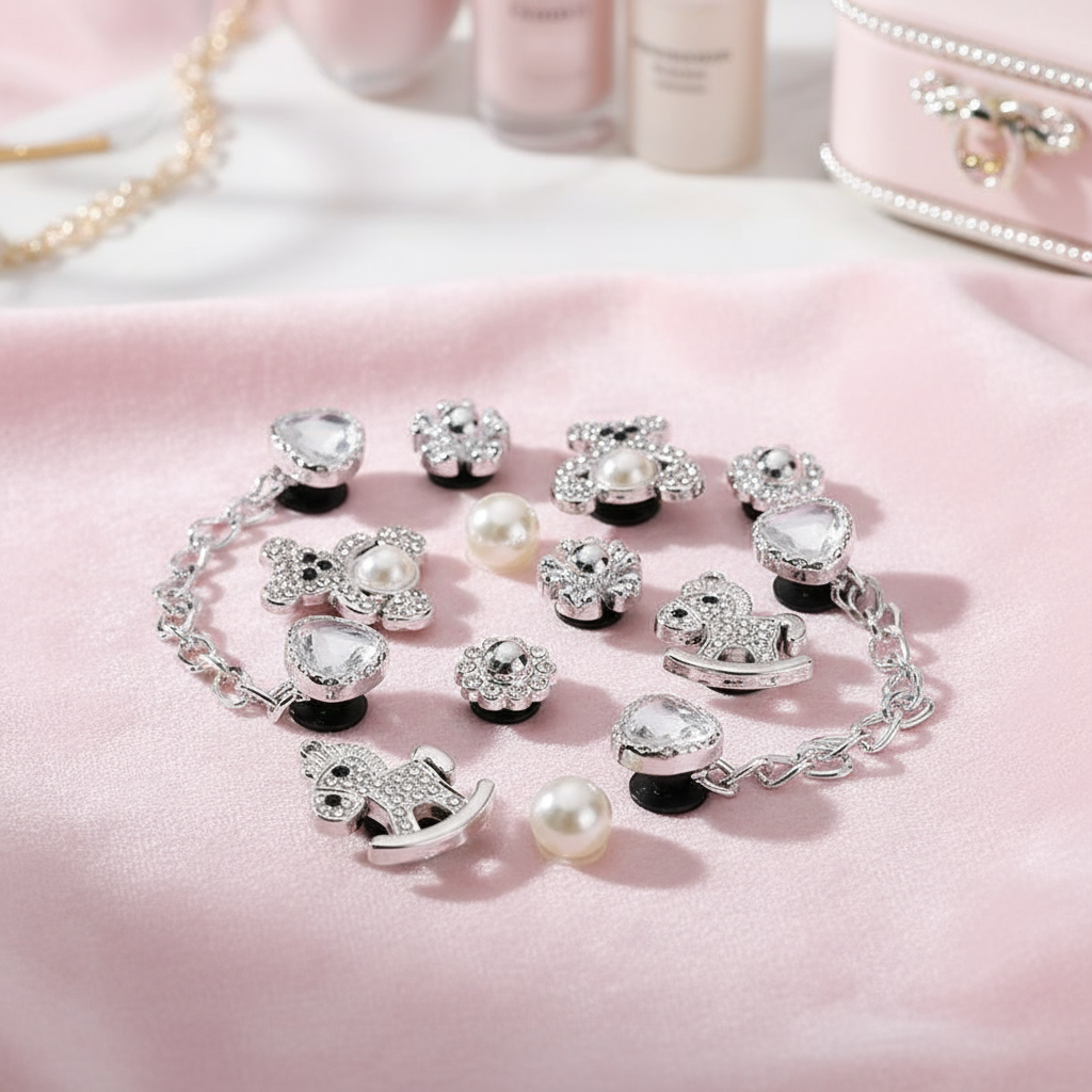 12 PCS DIY Metal Bear Shoe Charms Clipes Acessórios para Mulheres Crocs Chinelos Decoração Fivela Pinos Presente para