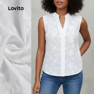 Lovito Blusa Branca Feminina Casual Primavera/Verão Botão Superior Textura L138ED198 em Oferta na Shopee