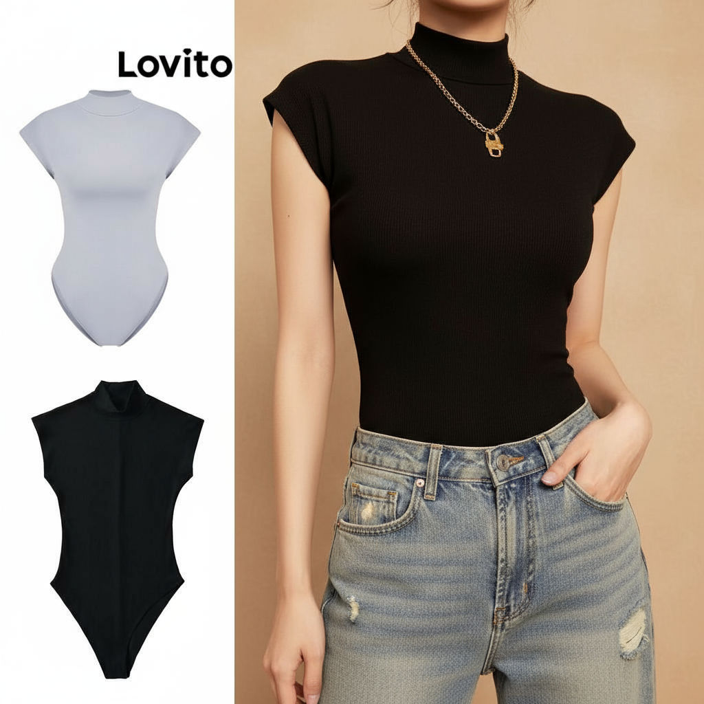 Lovito Refine Body Liso Com Gola Média Feminino LNL61247 (Multicolor)\5 em Oferta na Shopee