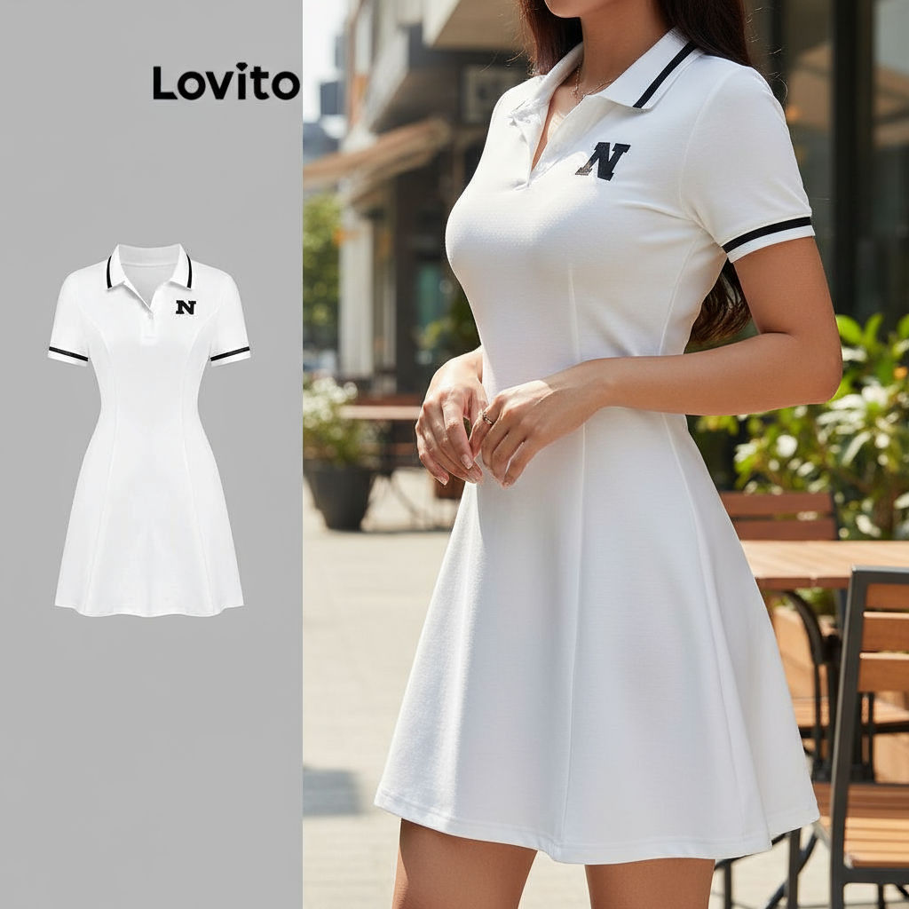 Lovito Refine Vestido feminino simples, contraste e drapeado com botões L177AD072\5 em Oferta na Shopee